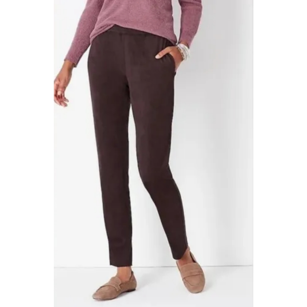J. Jill Wearever Collection Faux Suede Pull-on Pants in Rum Raisin Medium